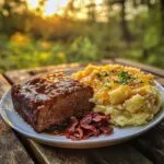 Comfort Food Trio: Meatloaf, Fried Cabbage with Bacon, and Cheesy Mashed Potatoes