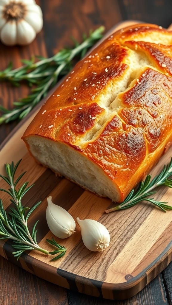 Golden crust rustic no knead rosemary garlic bread